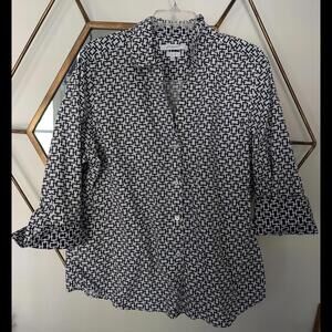 Foxcroft NYC, Easy Care Button Up Shirt, Navy & White chains size XXL